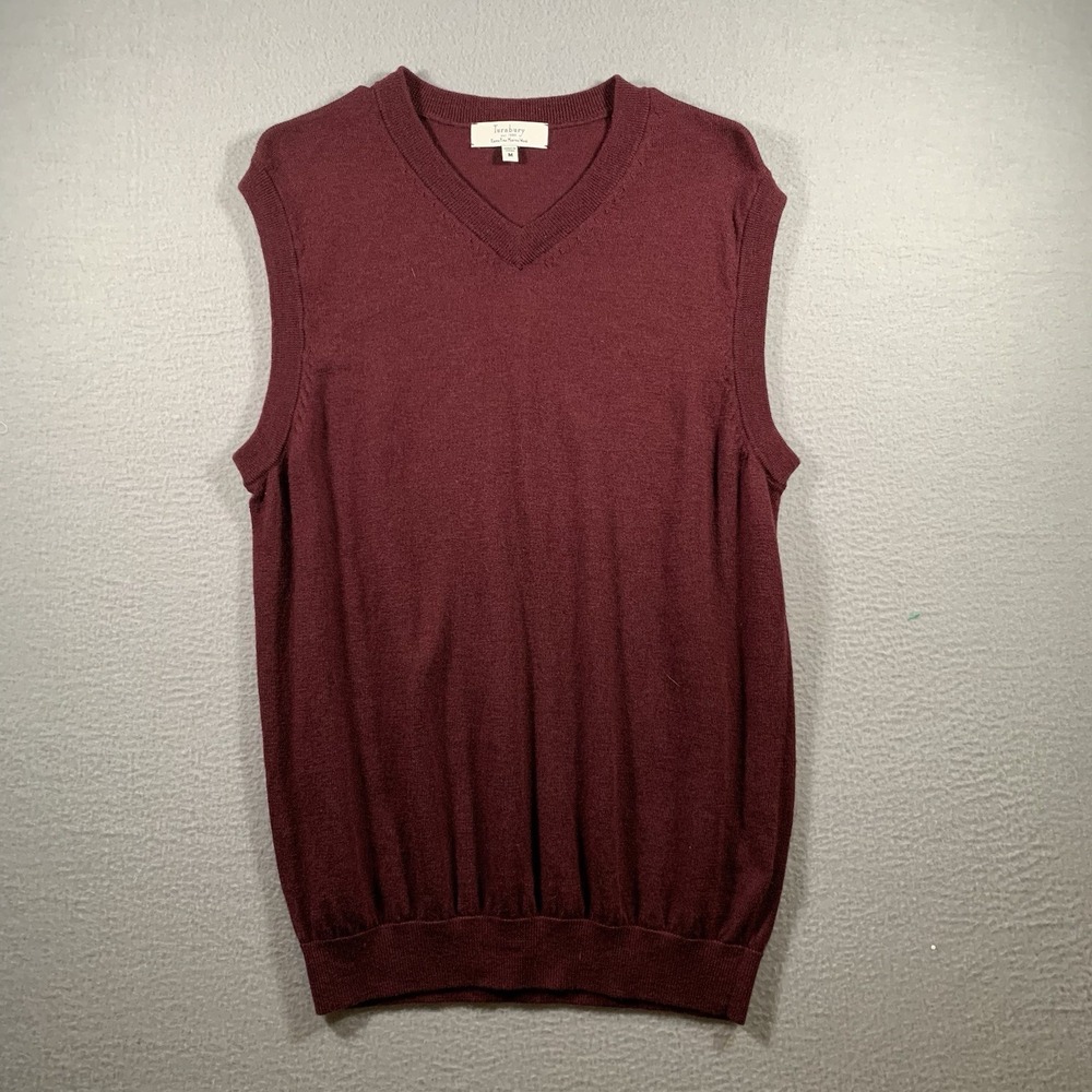 Turnbury Burgundy Extra Fine Merino Wool Mens Sweater Vest‎ sz Medium